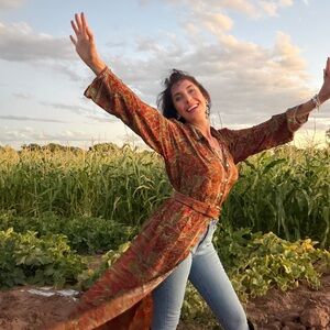 Silk Boho Paisley Long Sleeve Duster